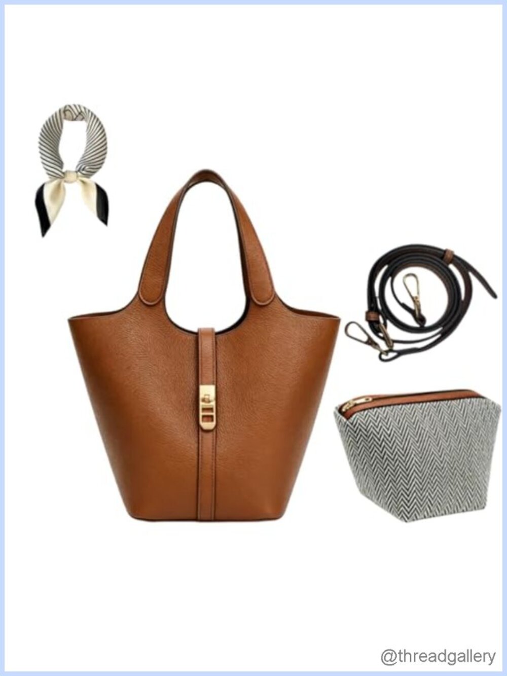 Faux Leather Bucket Bag with Detachable Crossbody Purse for Work Daily